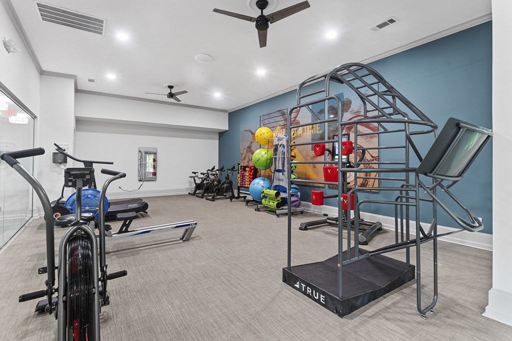 the preserve at ballantyne commons fitness room with bikes and weights