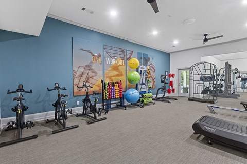 the gym at the flats at big tex apartments