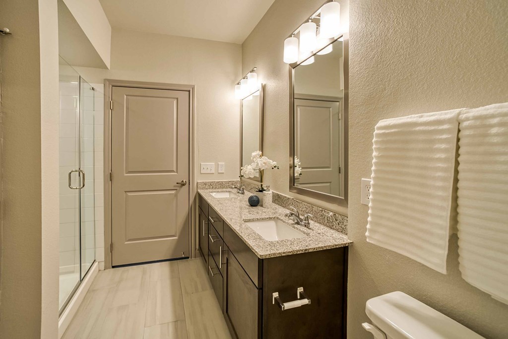 a bathroom with a sink and a shower