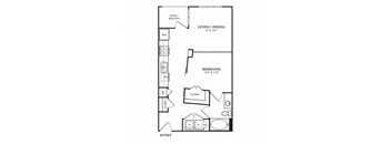 A floor plan of a home with a living room, dining room, bedroom, and bathroom.