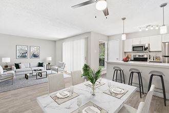 our apartments offer a living room with a dining area and a kitchen