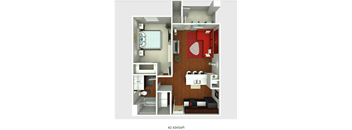 A 2 bedroom apartment with a kitchen and living room.