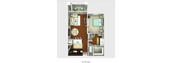 A4 775 Sqft floor plan of a small apartment.