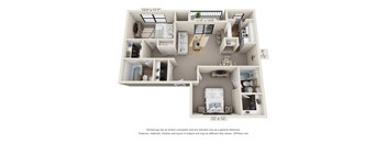 bedroom floor plan at the villas at houston levee west apartments in cordova,