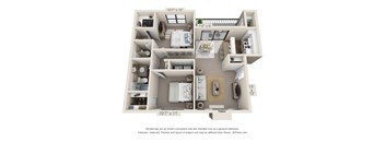a 3d floor plan of a 3 bedroom apartment