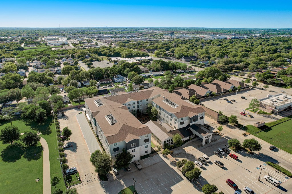 an aerial view of a building from the sky