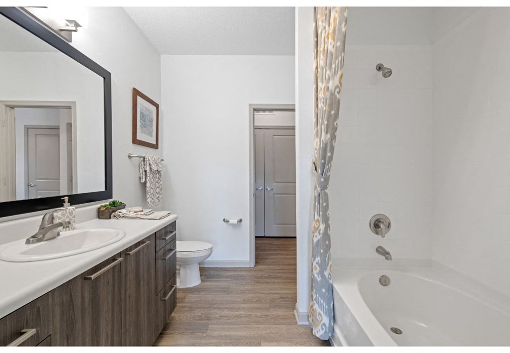 a bathroom with a tub and a sink and a toilet
