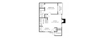 A black and white image of a floor plan for a small apartment.