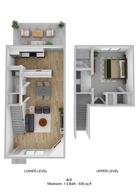a stylized floor plan of a house with a bedroom and a living room