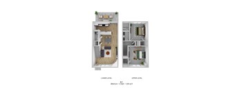 two floor plans of a house with a bedroom and a living room