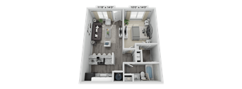 a1 floor plan  1 bedroom with 2 baths  129