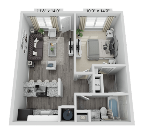 a1 floor plan  1 bedroom with 2 baths  129