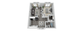 a1 floor plan  1 bedroom with 2 baths  1192 square feet