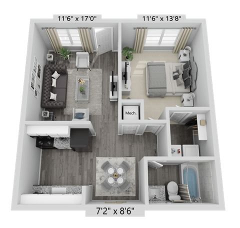 a1 floor plan  1 bedroom with 2 baths  1192 square feet