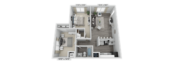 a 2 bedroom floor plan with a bathroom and a living room
