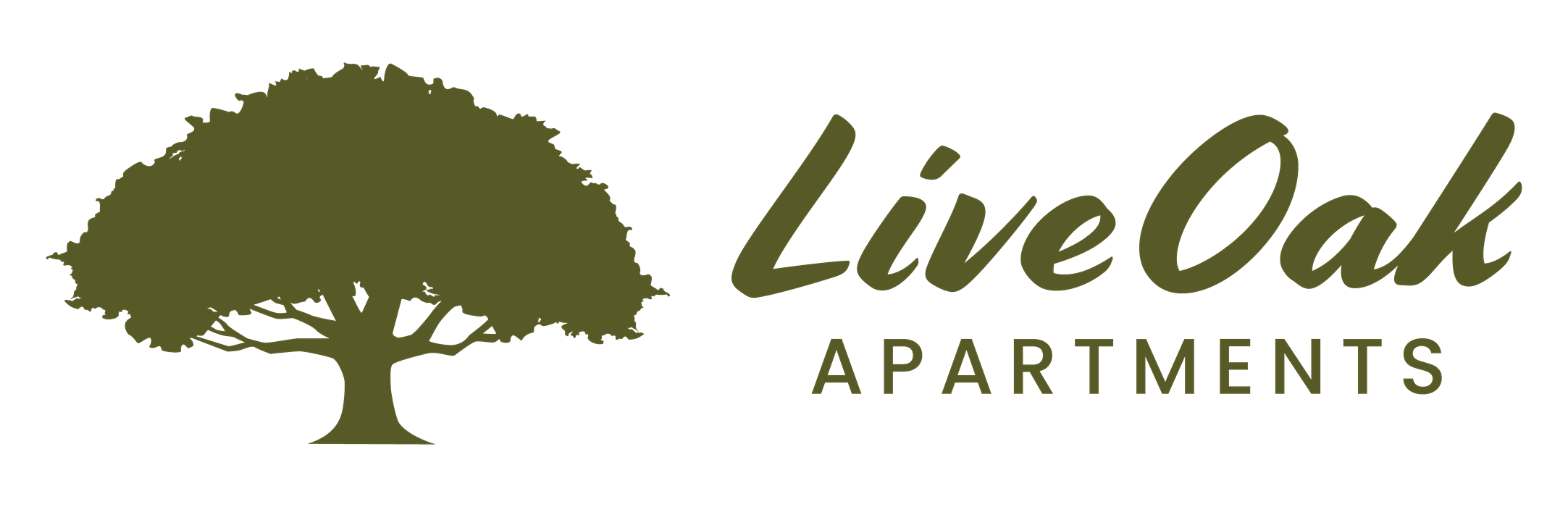 A logo for Live Oak Apartments featuring a tree.