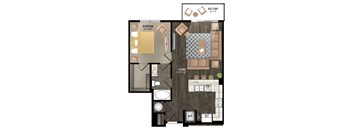 A floor plan of a balcony, bedroom, and living room.