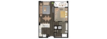 A floor plan of a house with a balcony, bedroom, living room, and bathroom.