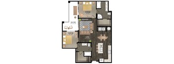 A floor plan of an apartment with three bedrooms, a living room, a dining room, a kitchen, and a balcony.