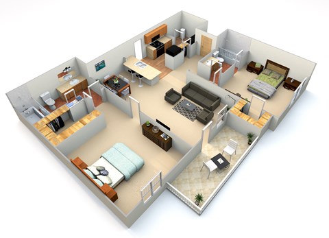 the isometric view of a 3d floor plan of a house