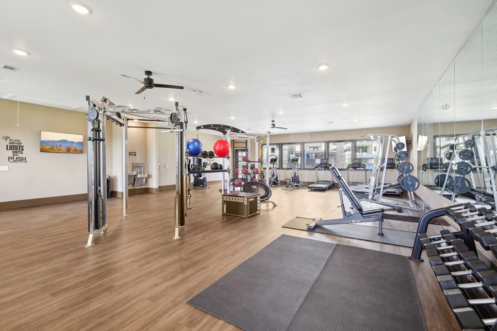the preserve at ballantyne commons fitness room with weights and yoga equipment