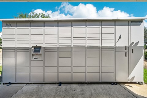 the front of a building with a parking meter on the side of it