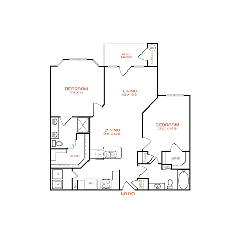 A floor plan of a house with labeled rooms such as Bedroom, Living Room, Dining Room, Bathroom, and Kitchen.