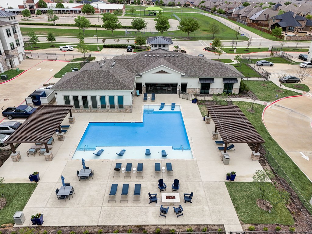 an aerial view of the pool at the club at reunion house