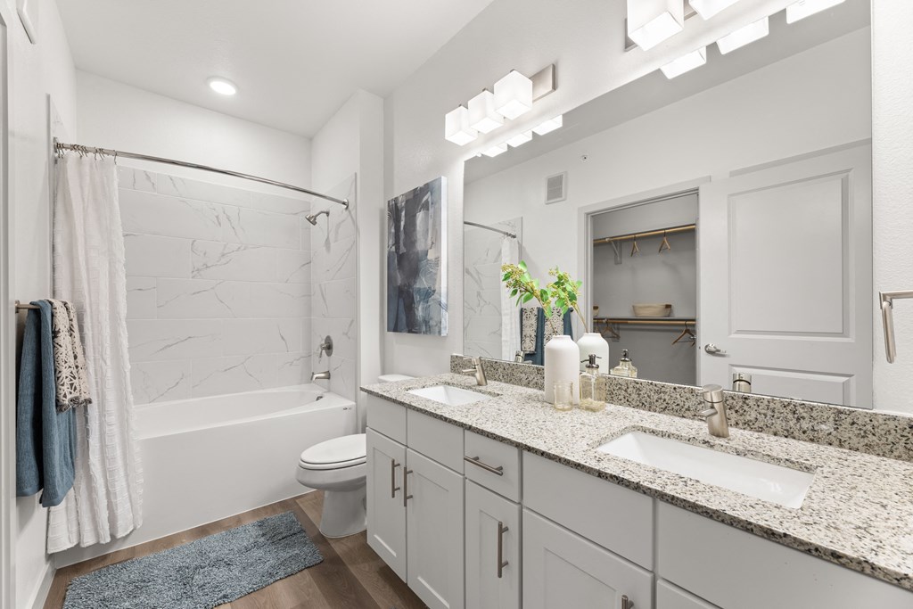 a bathroom with a sink and a shower and a toilet