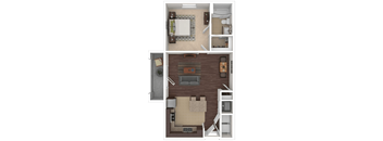 a floor plan of a studio apartment with a fireplace