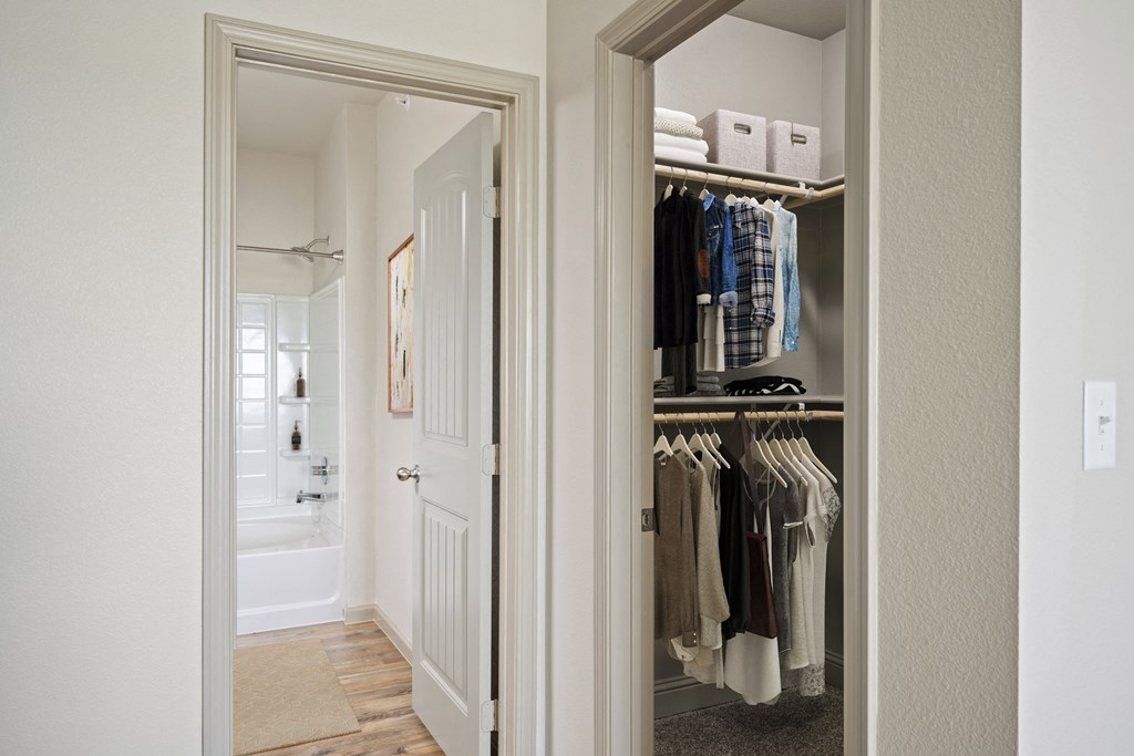 a walk in closet in a 555 waverly unit