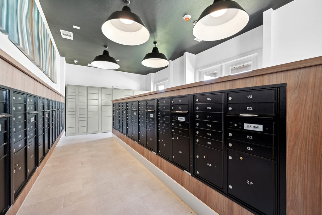 the lockers in the dressing room are painted in black and white