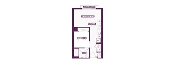 A floor plan of a two bedroom apartment with a living room and kitchen.
