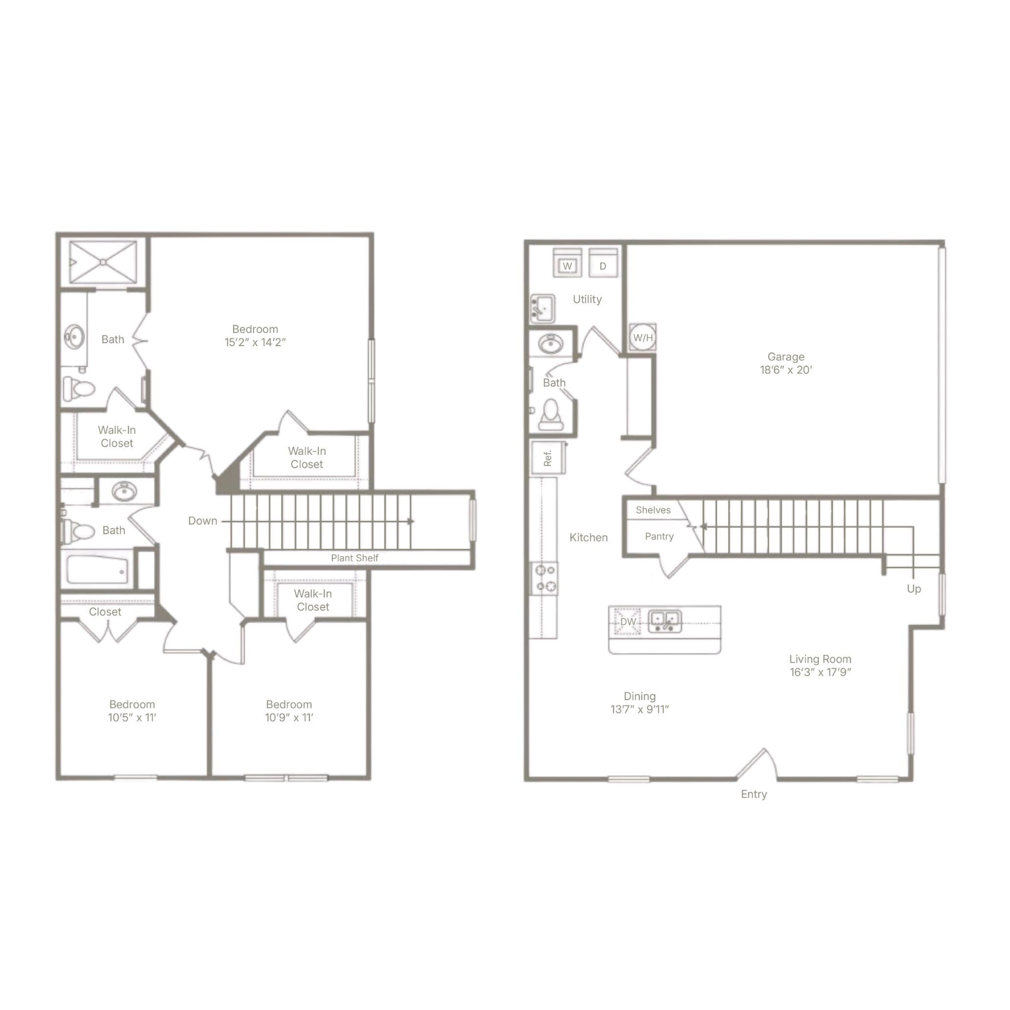 A floor plan of a two-story house with labeled rooms and dimensions.