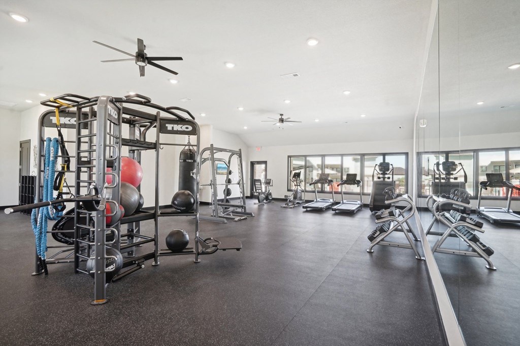 the preserve at ballantyne commons fitness room with weights and equipment