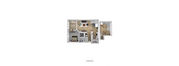 a furnished floor plan of a 1 bedroom apartment