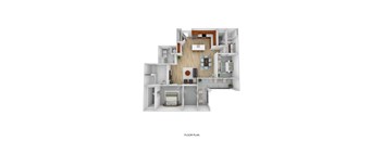 A floor plan of a house with a kitchen, living room, and bedrooms.