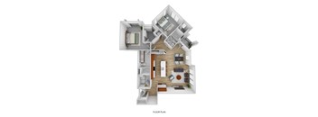 A floor plan of a house with a living room, dining room, kitchen, and bedrooms.