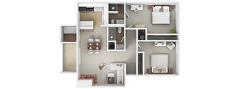 the 1190 sqft floor plan  1 bedroom with 2 baths