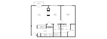 this is a drawing of a 1 bedroom floor plan with baths