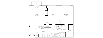 a floor plan of a 1 bedroom floor plan with a bathroom and a kitchen