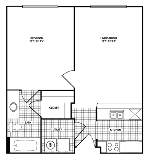the commodore floor plan  1 bedroom  1190