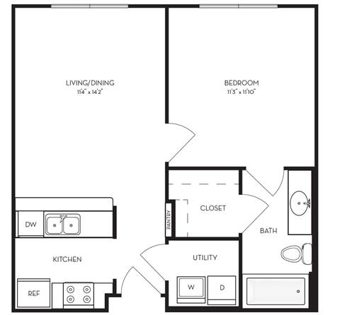 a floor plan of a living room with a bedroom and a kitchen
