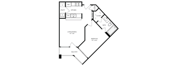 a floor plan of a house with a bedroom and a living room