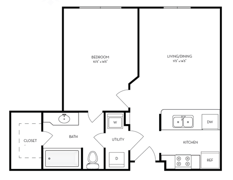 a drawing of a 1 bedroom floor plan of a millennio