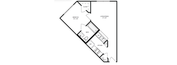 a floor plan of a studio apartment with a bedroom and a living room