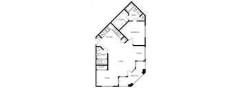 a floor plan of a studio apartment with a bedroom and a living room