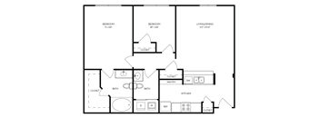 a blueprint of a floor plan of a home with two bedrooms and a living room