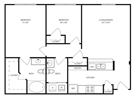 a blueprint of a floor plan of a home with two bedrooms and a living room