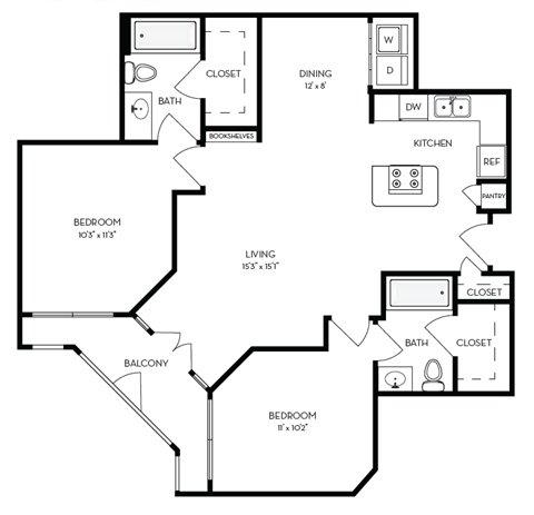 a floor plan of a house with bedrooms and a living room